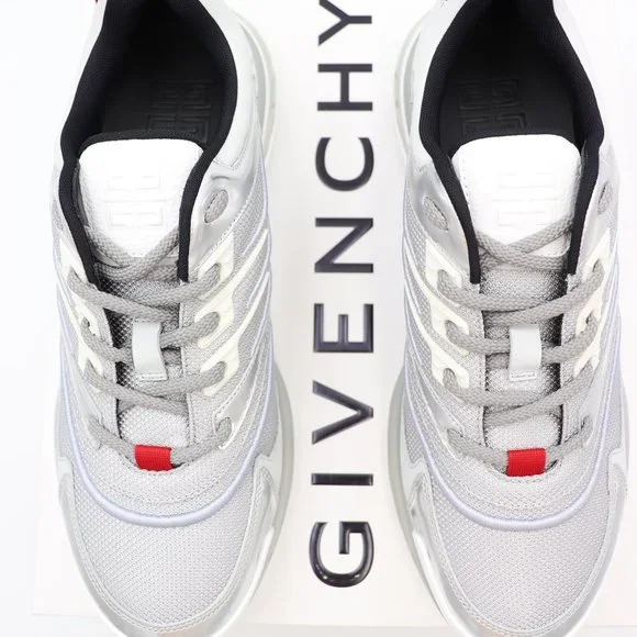 NIB Givenchy GIV 1 Mens Metallic Silver Leather Mesh Low-Top Sneakers - Picture 3 of 7
